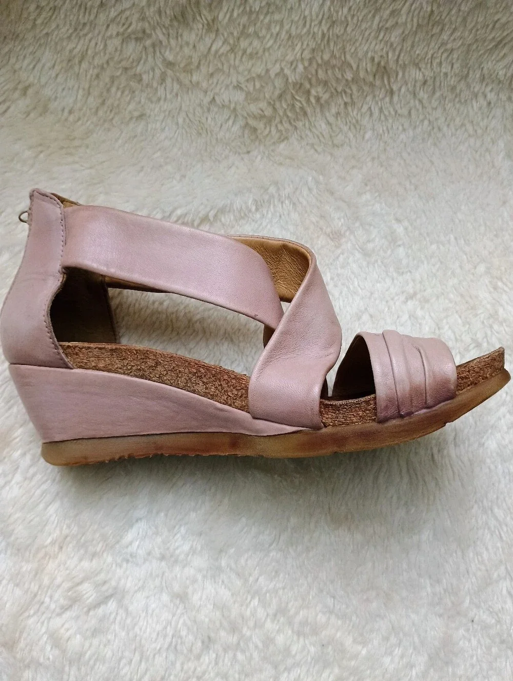 Miz Mooz Molly Dusty Pink Leather Wedge Sandals Size 38